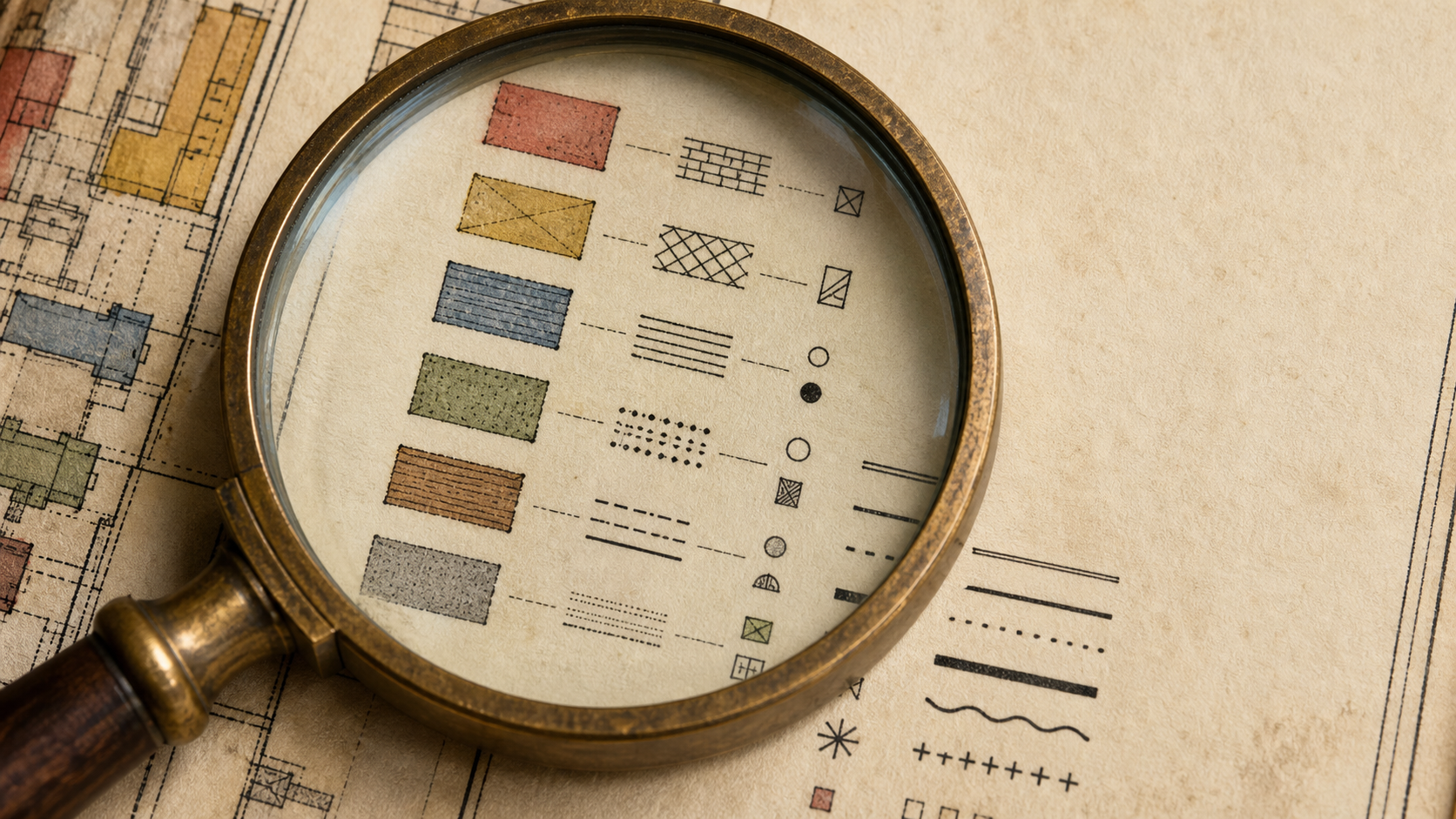 Editorial image: an archivist’s hands using a pencil and ruler over a color-coded fire-insurance map, with no flames, only records and measured risk.