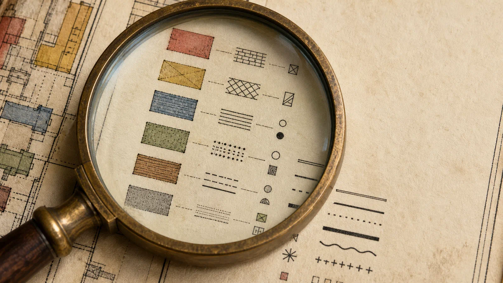 Editorial image: an archivist’s hands using a pencil and ruler over a color-coded fire-insurance map, with no flames, only records and measured risk.