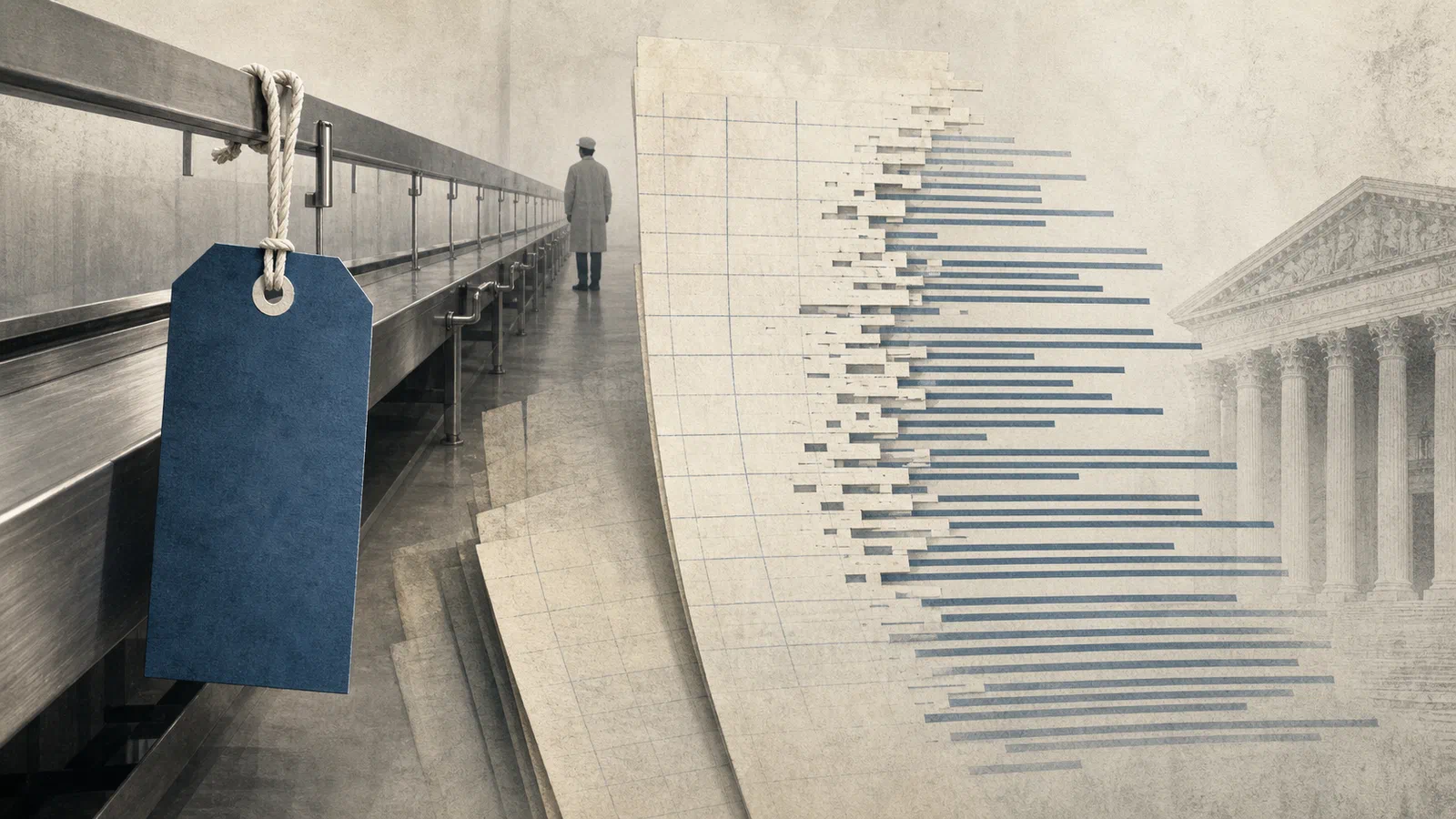 Editorial illustration of an inspected plant floor, a public ledger, and a stamped package turning hidden process into public record.