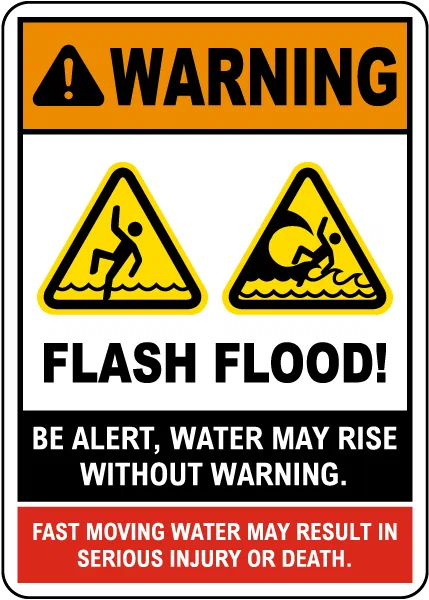 Typical flash flood warning sign.