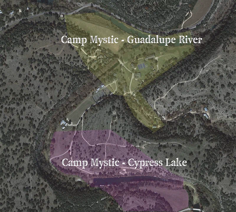 GIS view of Camp Mystic in Kerr County, Texas.